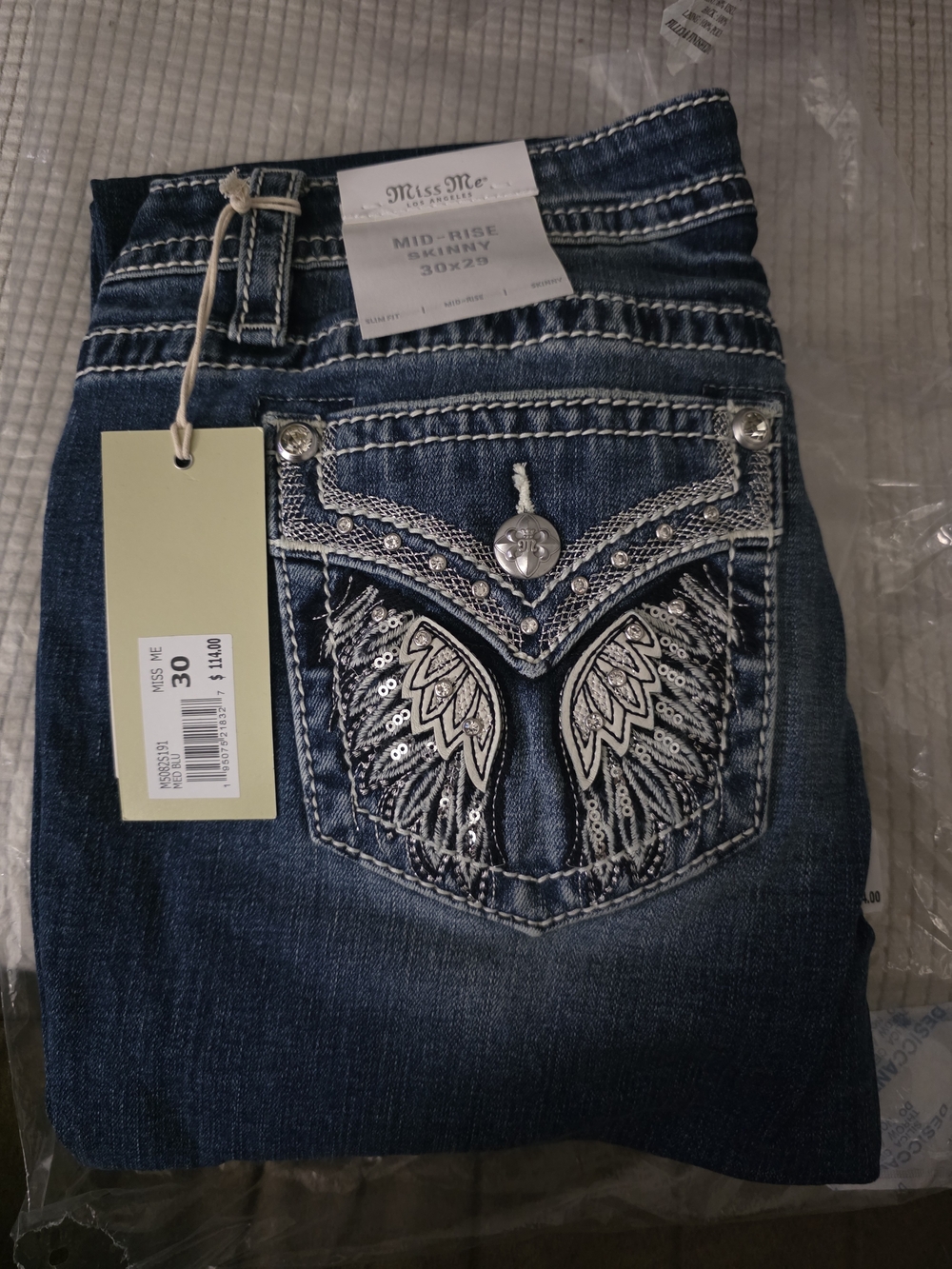 Miss Me Mid-Rise Dark Blue Embroidered Women's Jeans - 30 X 29